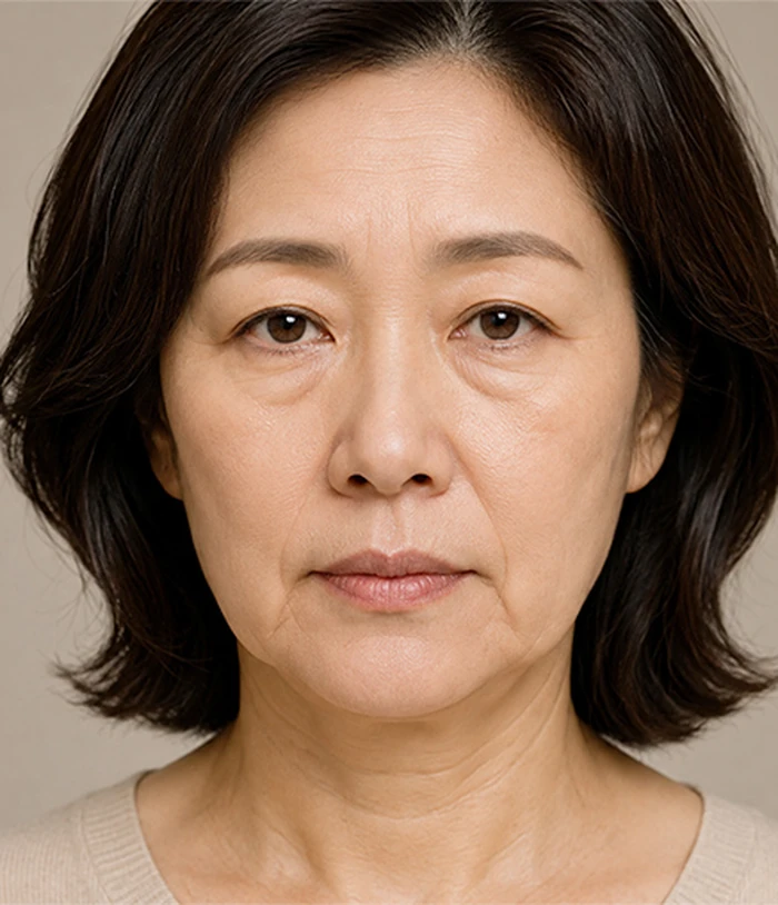 팔자주름, 마리오네트, 턱라인이 무너지고 중안부와 하안부 처짐이 동시에 진행된 경우